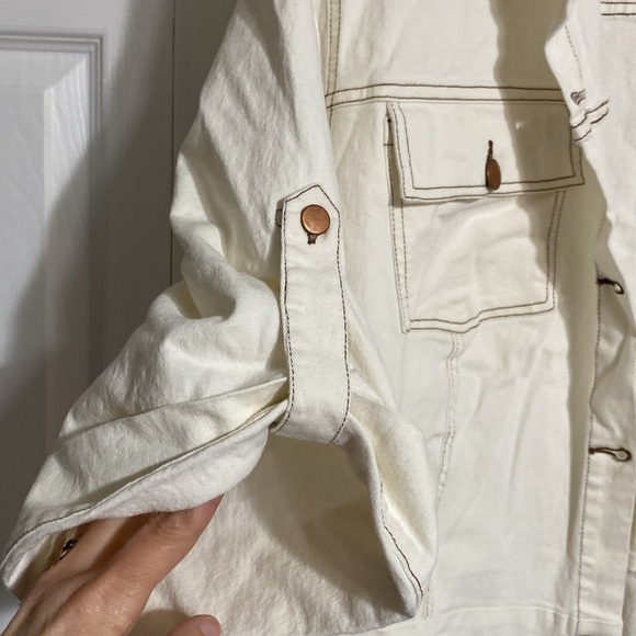 Ashley Stewart cotton womans cream belted Button-Up Jacket size 26/28 - Picture 5 of 13